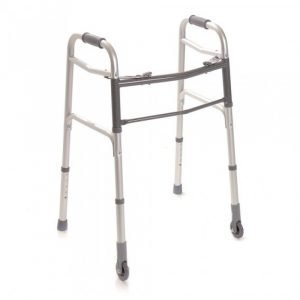 Deambulatore Pieghevole con 2 Ruote e 2 Puntali con Sistema Autobloccante